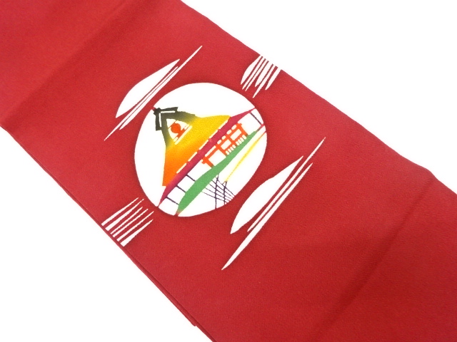 JAPANESE KIMONO / HIRAKI NAGOYA OBI / SILK / CHIRIMEN / KATAZOME / CIRCLE & MANSION